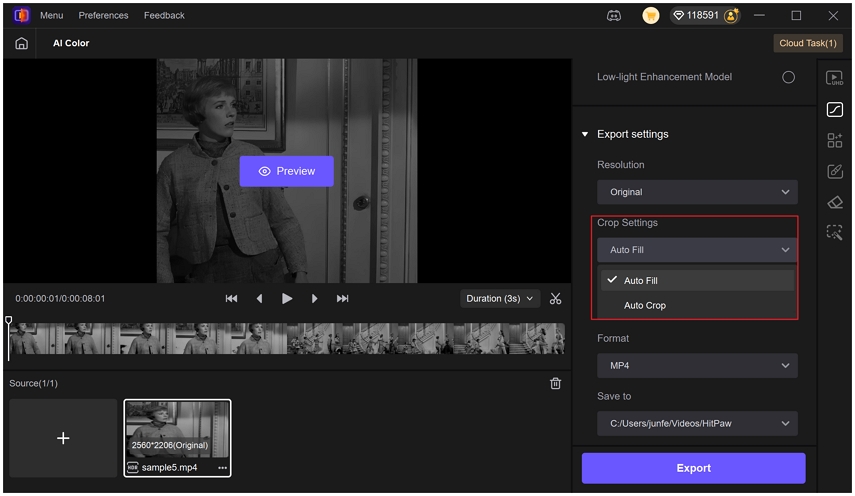 HitPaw Vikepea AI Color crop options