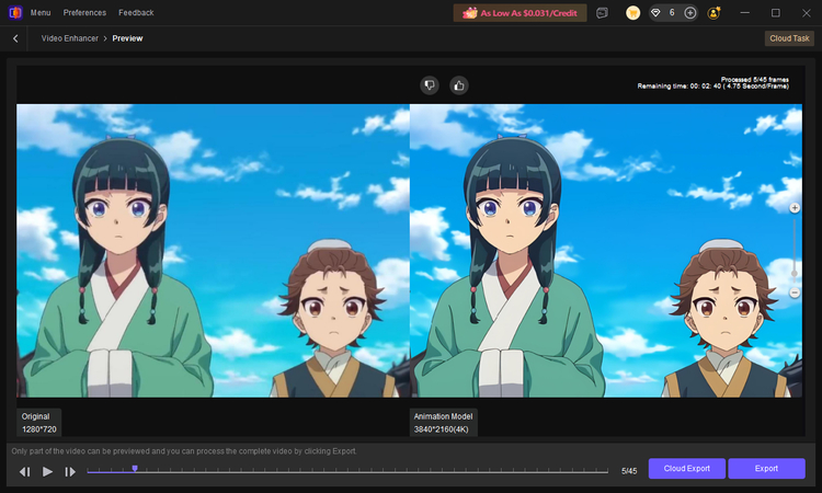 before-and-after comparison of video enhancement