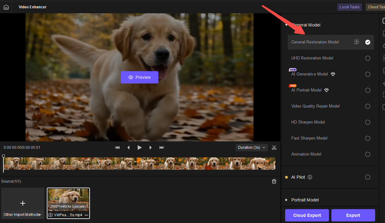 Choose an AI enhancement tool in HitPaw VikPea