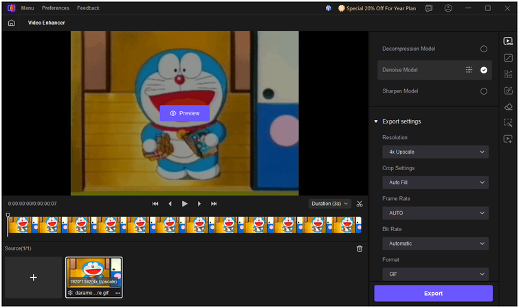 remove noise and grain of the gif and give polished look