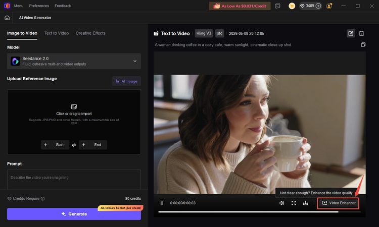 click video enhancer to access video enhancement interface