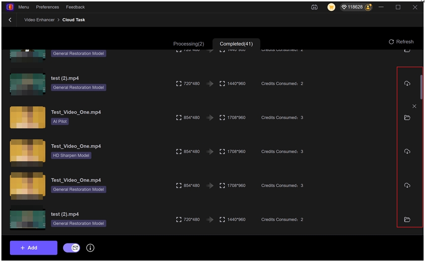 cloud export completed list