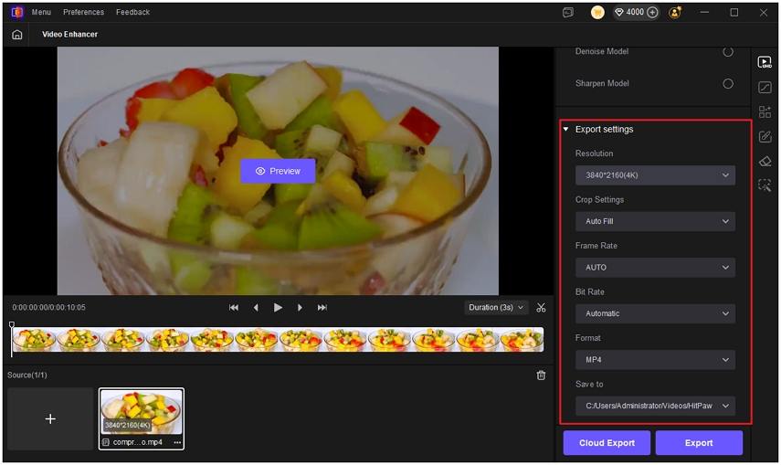 decompression model adjust video export setting