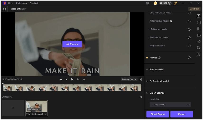 select ai model to enhance gif