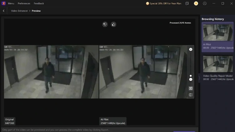 previewing and exporting the enhanced cctv video