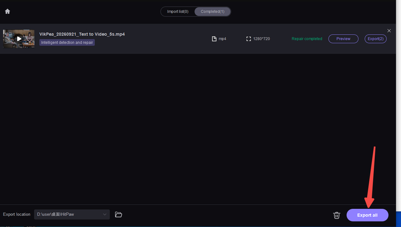 Exporting restored video after AI enhancement