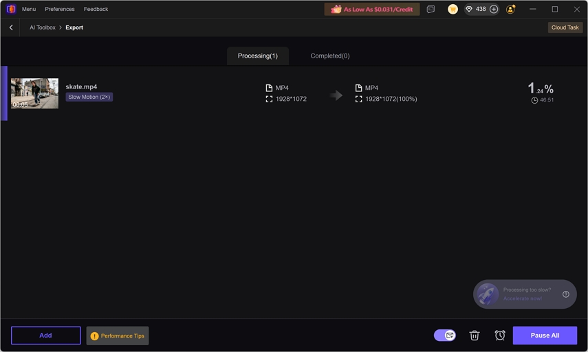 export slow down video