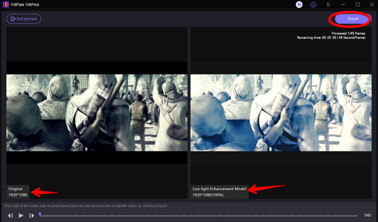 Exporting an enhanced sports video from HitPaw VikPea