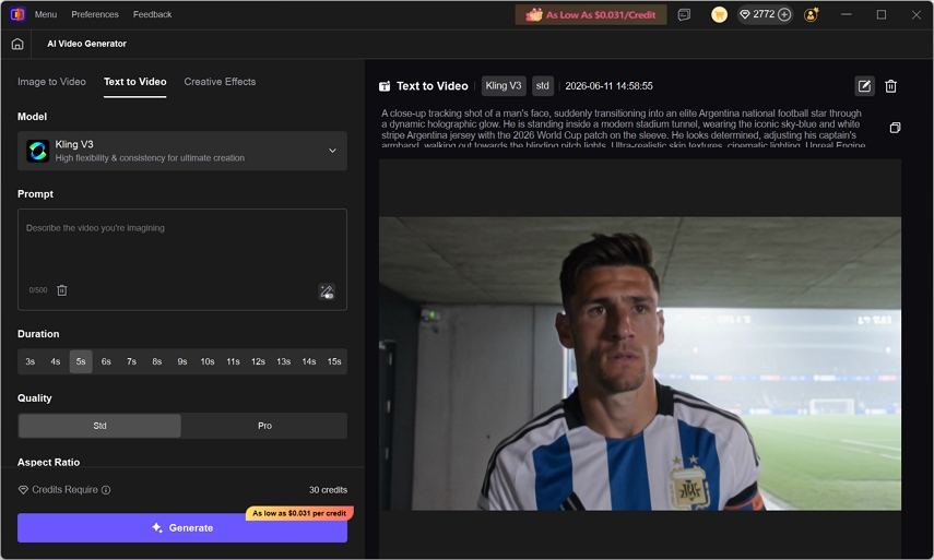 generate world cup ai video