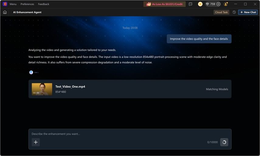 Agente Vikpea AI che analizza la qualità dei video