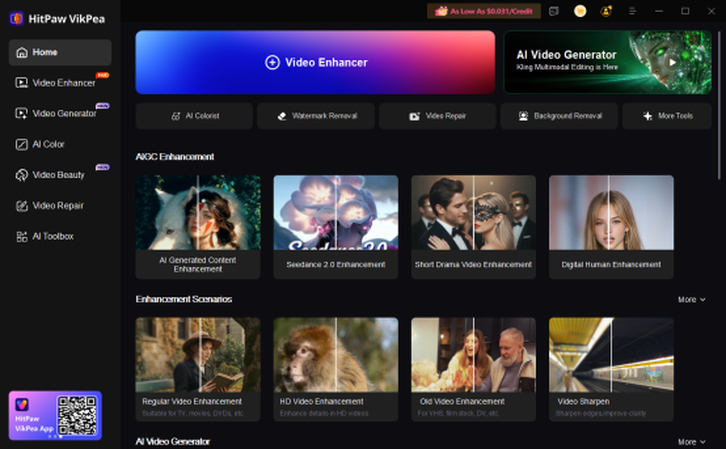 HitPaw VikPea AI video enhancement software interface
