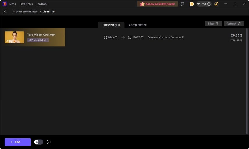Elaborazione dell'esportazione su cloud di HitPaw Vikpea