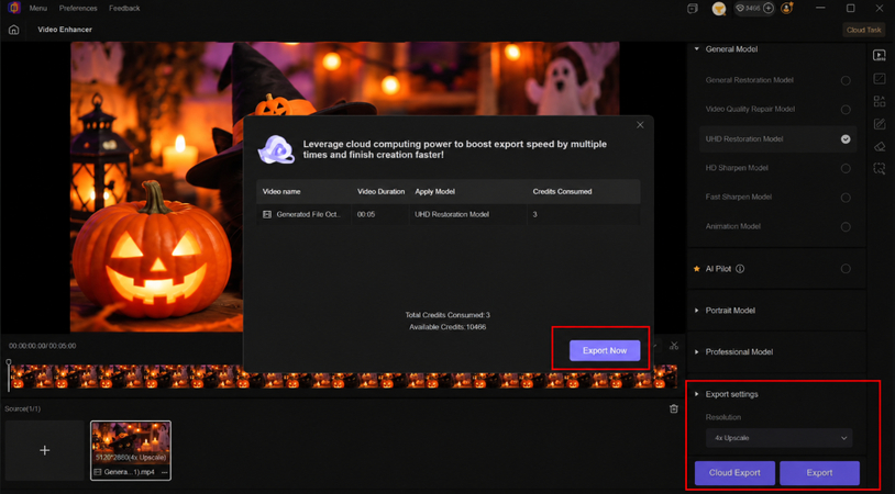 Export improved Halloween video after AI enhancement with HitPaw VikPea