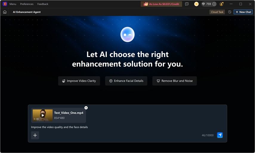 importa il video e il prompt nell'agente AI di Vikpea