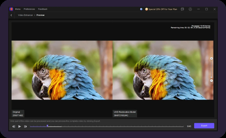 Previewing an AI-enhanced sports video segment in HitPaw VikPea