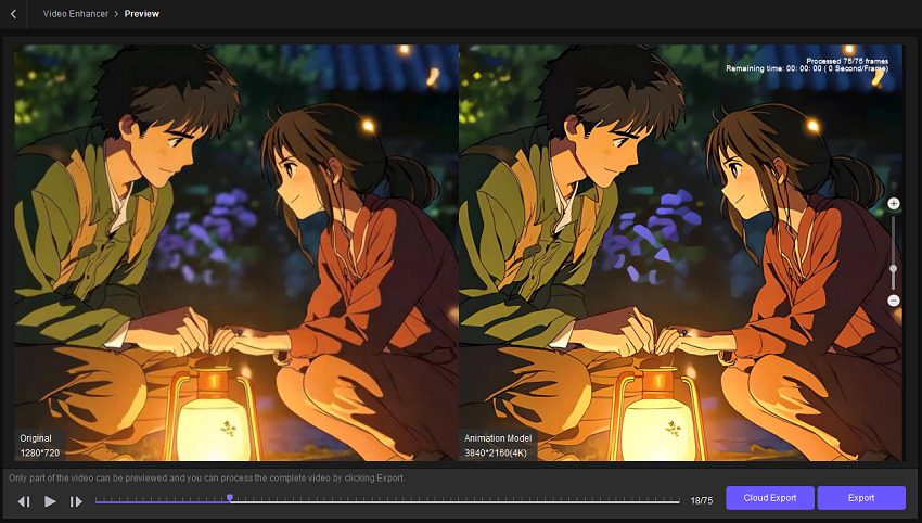 pré-visualizar e exportar vídeo de anime aprimorado