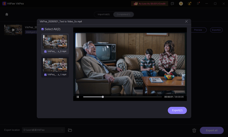 Previewing enhanced video results in HitPaw VikPea