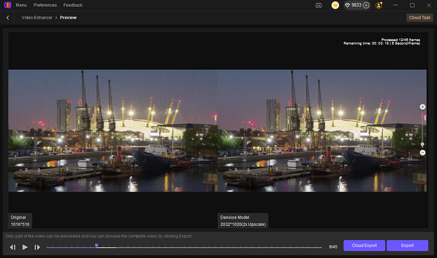 preview and export denoised video