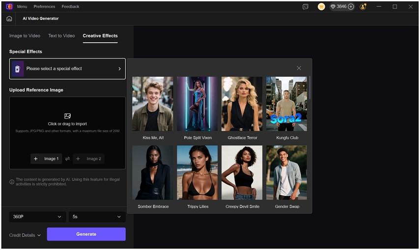 select creative effects