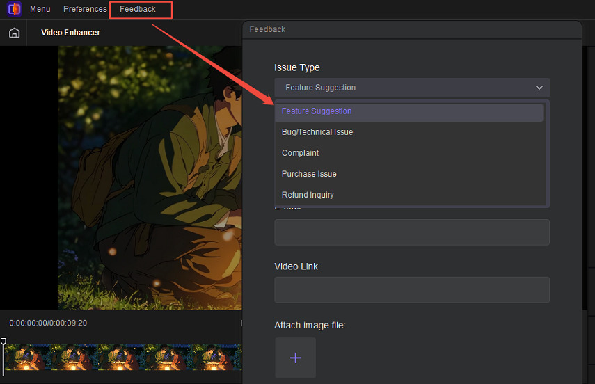 submit feedback interface