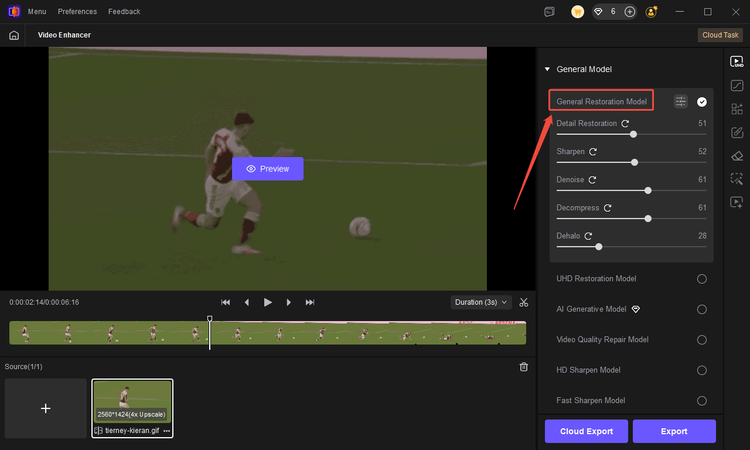 choose general restoration model for better gif quality