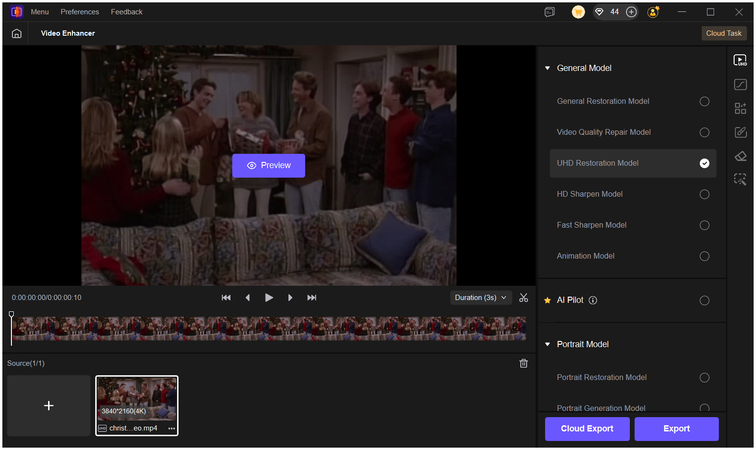 크리스마스 비디오 향상을 위한 UHD 복원 모델 사용