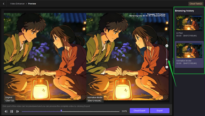 video preview and browsing history interface
