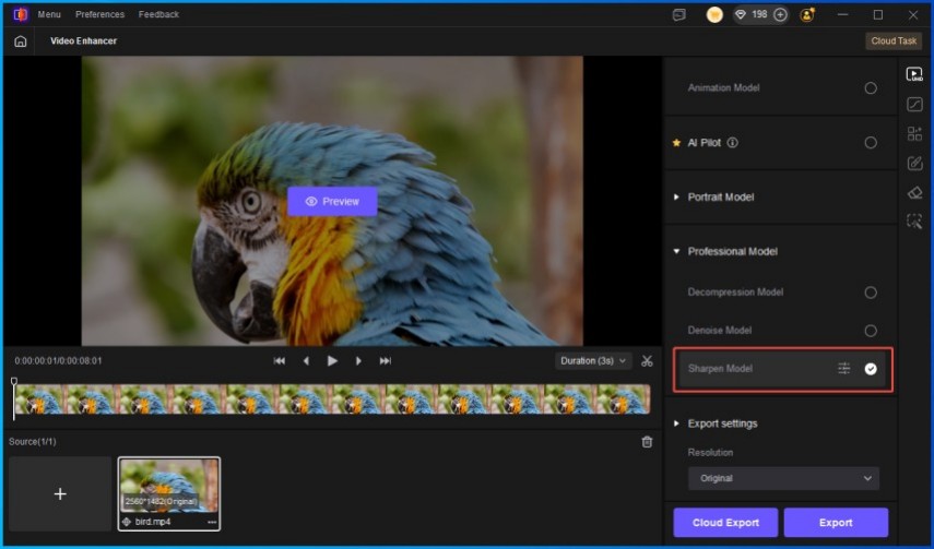 choose video sharpen model