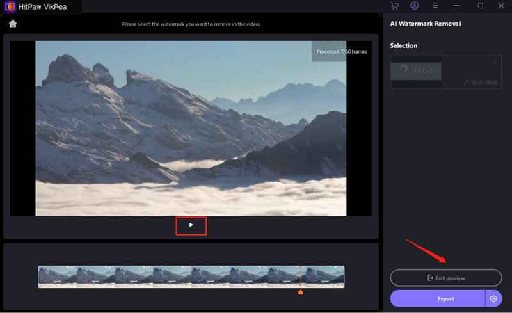 Previewing watermark removal results in HitPaw VikPea and export
