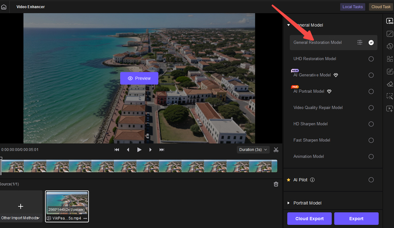 Select an AI model in HitPaw VikPea