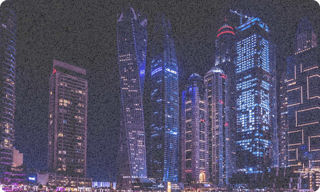 ノイズがあり、よく見えない都会の夜景