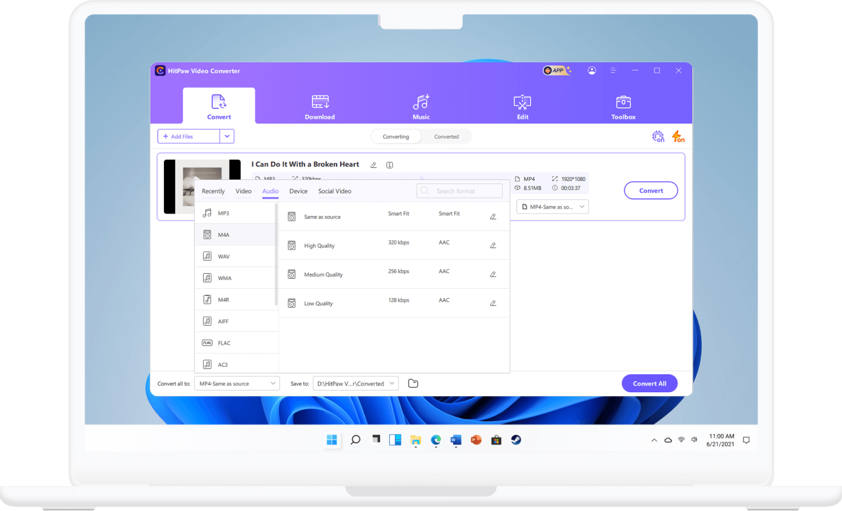 choose audio output format