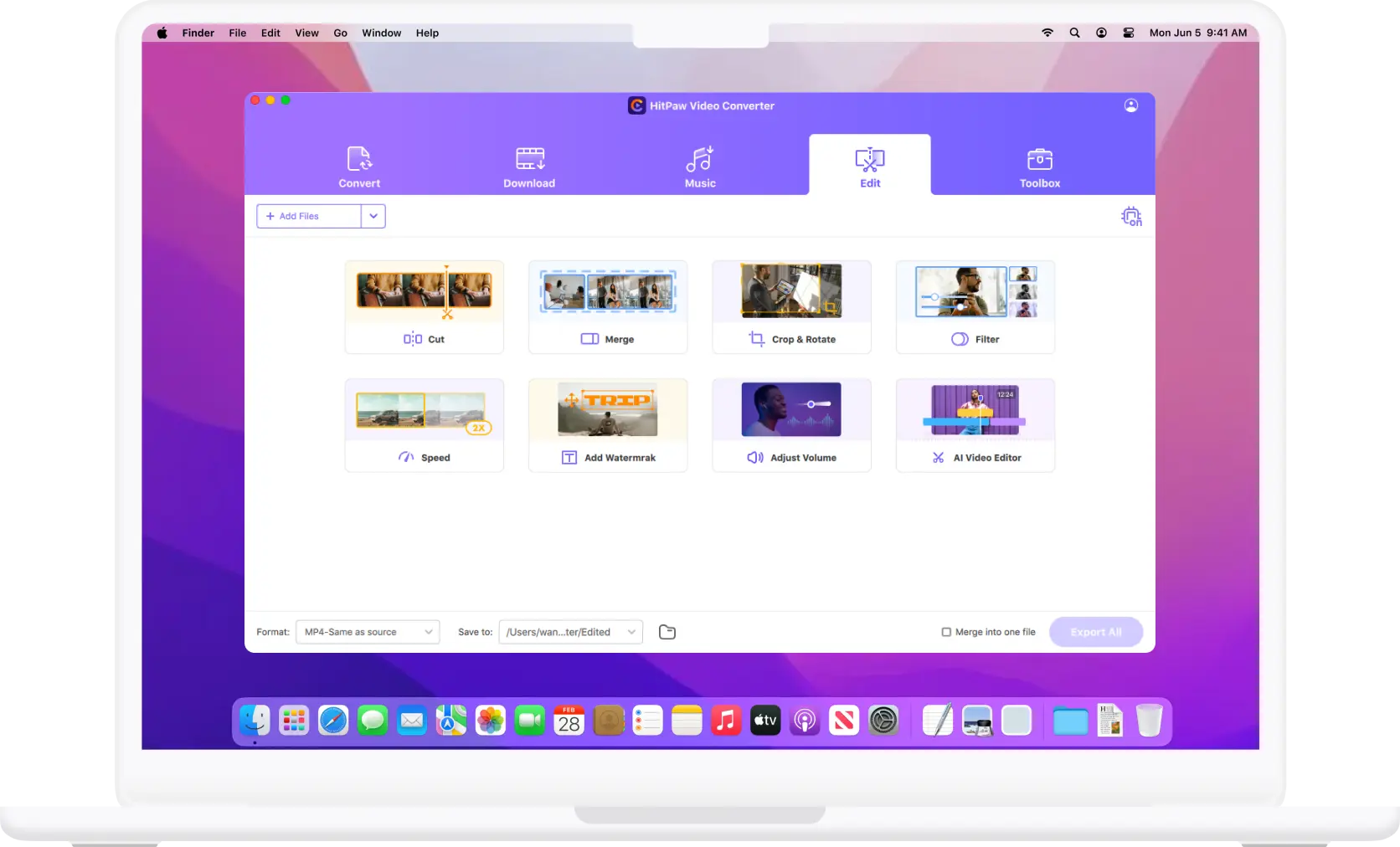 select an edit feature in hitpaw video converter for mac