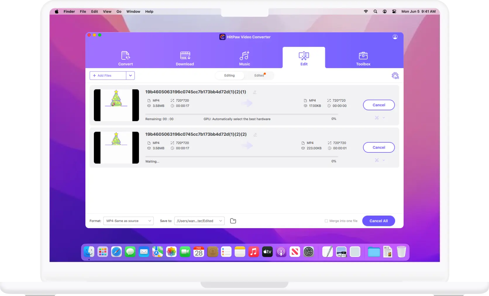 export edit files in hitpaw video converter for mac