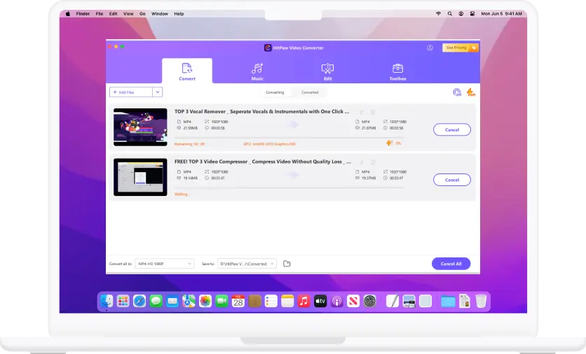 export edit files in hitpaw video converter for mac