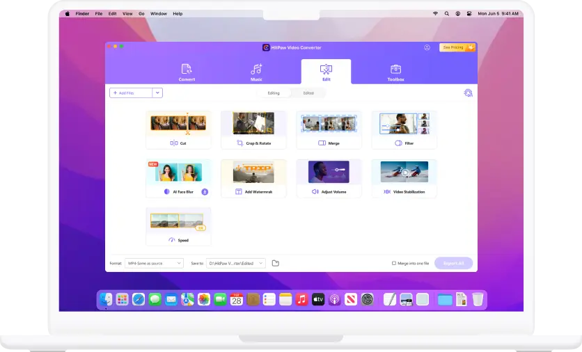 select an edit feature in hitpaw video converter for mac