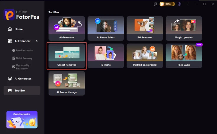 hitpaw photo object remover interface