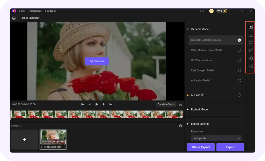 slect ai model to enhance video