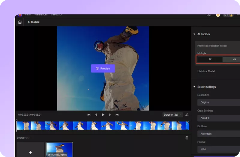 select an fame rate to interpolate video