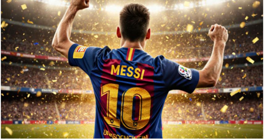 Messi back view celebrating World