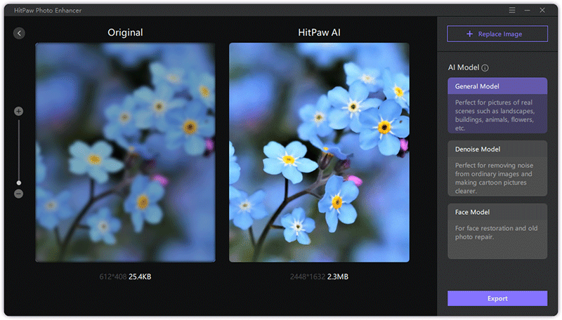 Improve photo resolution with HitPaw Photo Enhancer