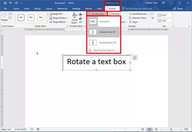 워드에서 텍스트를 회전하는 방법-2