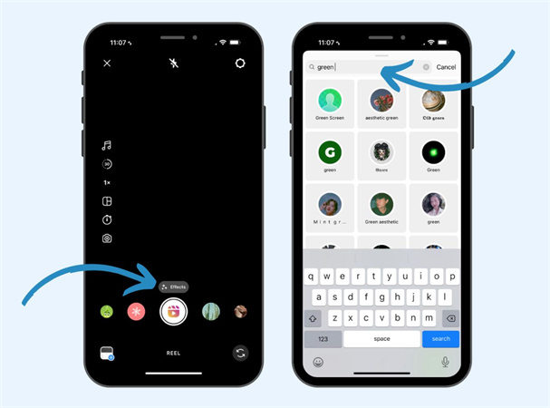 fond vert Instagram Reels