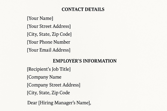 type cover letter steps