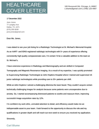 cv letter by healthcare providers