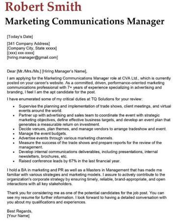 marketing industry show achievements cover letter