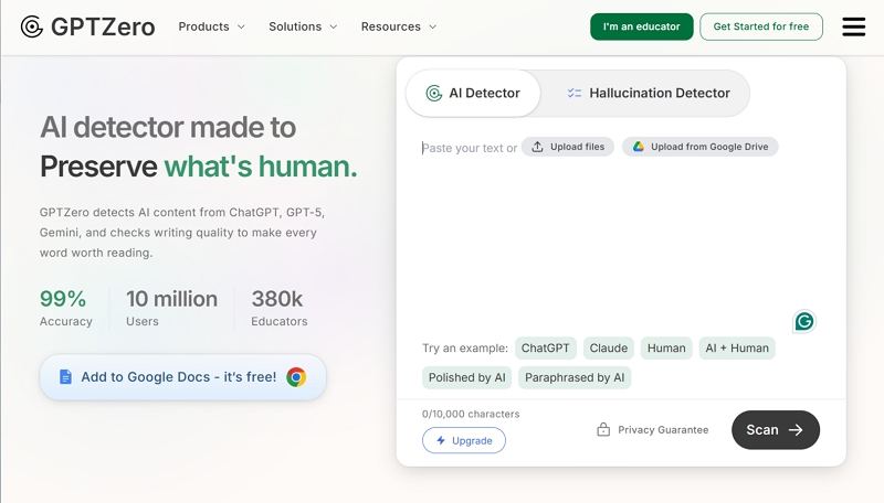 كشف محتوى الذكاء الاصطناعي بواسطة gptzero