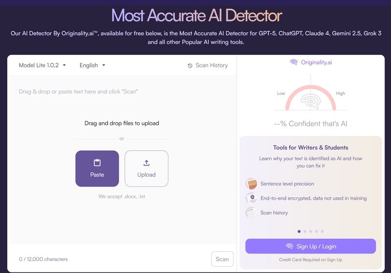 كشف محتوى الذكاء الاصطناعي بواسطة originality ai