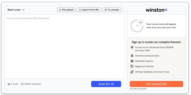 كشف محتوى الذكاء الاصطناعي بواسطة winston ai