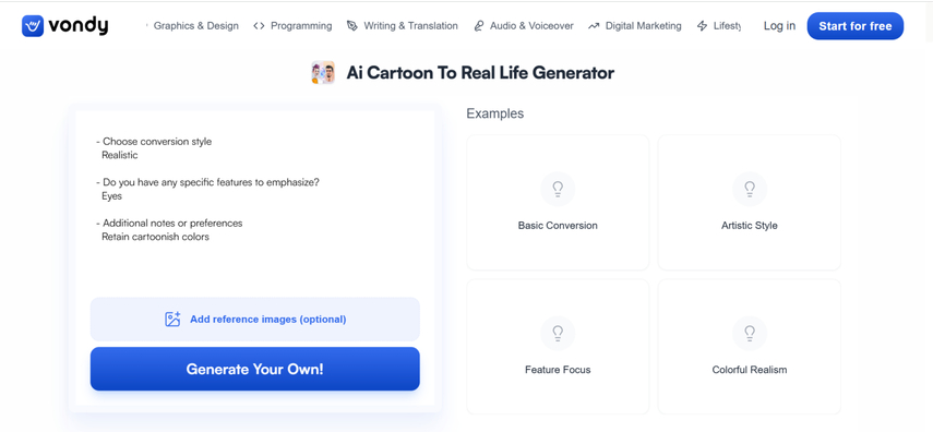 cartoon to realistic ai online